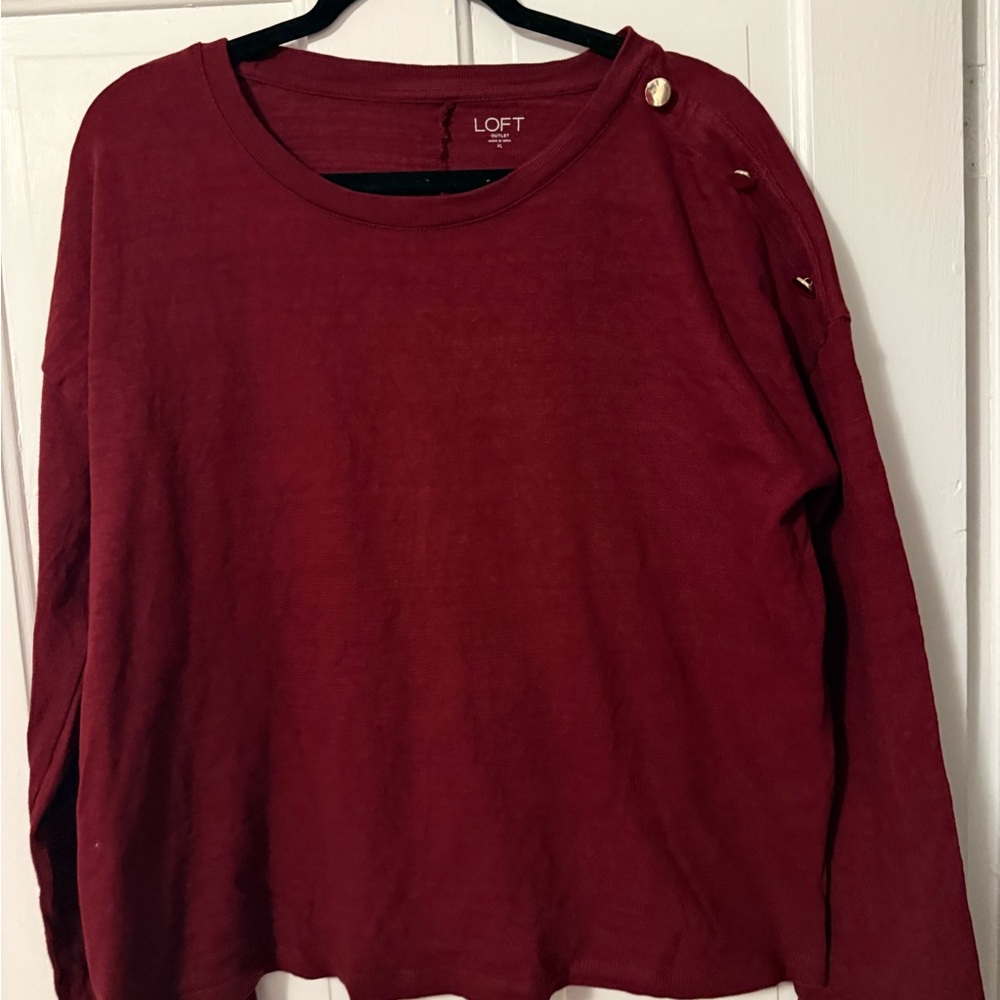 LOFT Outlet Women's Deep Red Long Sleeve Sweatshirt with Button Accents